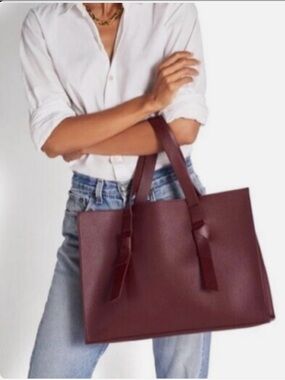 Rachel Zoe Bordeaux Vegan Leather Arialith City Shopper Tote Work Purse NEW